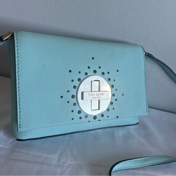 KATE SPADE Cyan Flap Crossbody Turnlock Shoulder Bag Knott Kitt Leila - Picture 4 of 11